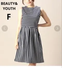 BEAUTY&YOUTH◆ストライプ ボーダー柄　ノースリーブワンピース 日本製