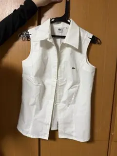 LACOSTE ホワイト ノースリーブポロシャツ 40
