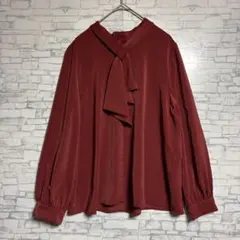INNOWAVE イノウェーブ　リボン付きバーガンディ長袖ブラウス　S トップス