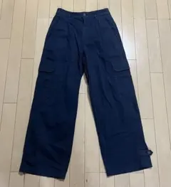 ネイビー ワイドパンツ サイドポケット付き