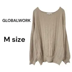 グローバルワーク　リブニット　クルーネック　シンプル　オフィス　ベージュ　M