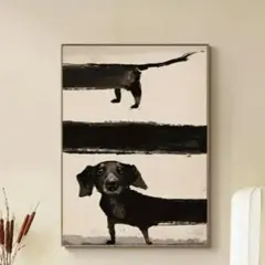 ダックスフンドさん　アート 　モノトーン 30×40cmキャンバスアート211