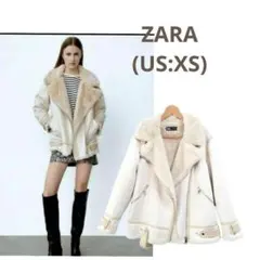 ♥️ザラ(XS)フェイクムートンスウェードファージャケット　ボア　裏起毛　白系
