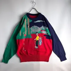 OLD ビンテージ 80s 90s ニットセーター クレイジーパターン マカオ製