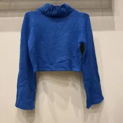 青色 タートルネック セーター M