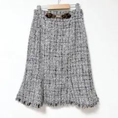 ミーア MIIA ツイードスカート フリーサイズ 黒 フリンジ フレア