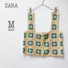 m2942【ザラ】ハンドクロシェ風ビスチェ 重ね着ベスト レトロ くるみボタン