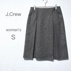 【J.Crew】 S グレー プリーツ 膝丈 スカート ウール混 上品 レナウン