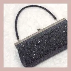 ビーズ装飾 黒パーティーバッグ