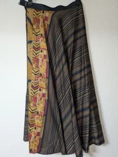 フレアロングスカート ブラウン ゴールド