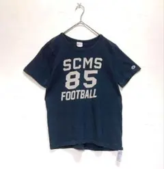 【ランタグ復刻】チャンピオン Tシャツ 紺 M カレッジロゴ 染み込み風 古着