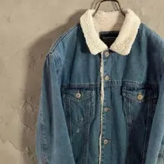 90s ヴィンテージ　デニムジャケット　Gジャン　裏地ボア　ダメージ　LO10
