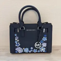 マイケルコース 2Wayハンド ショルダーバッグ フラワー ネイビー