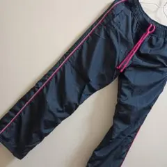 トラックパンツ ブラック ピンクストライプ 100cm~　防寒着　裏起毛