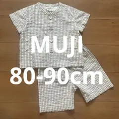 無印良品 チェック柄半袖パジャマセット80-90cm ボタンの練習 即購入ok