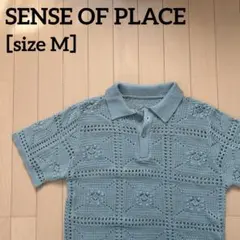 SENSE OF PLACE クロシェライクニット ポロシャツ M 透かし編みのサムネイル