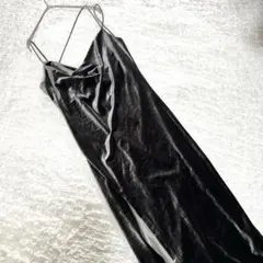 美品【ザラ】（M）キャミロングワンピース ドレス ブラック 黒 ベルベット
