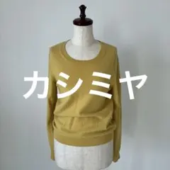 【カシミヤ】マスタード色 ラウンドネック長袖ニット