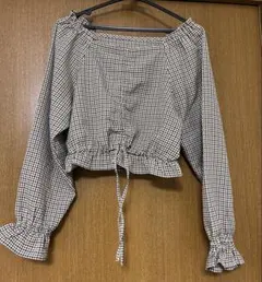 スクエアネックチェックブラウス