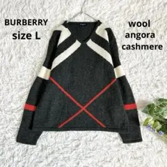 美品⁂バーバリーゴルフ⁂長袖ニット　ウールアンゴラカシミヤ　Vネック　レア　L