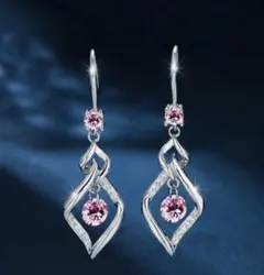 【新品】ピンクジルコニア ドロップピアス シルバーキラキラ エレガント