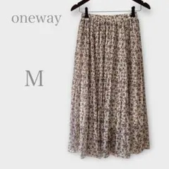 ワンウェイ　花柄プリーツロングスカート　ホワイト系　M ウエストゴム　可愛い