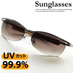 サングラス メンズ ブロー ハーフリム オラオラ系 UVカット 伊達メガネ SM