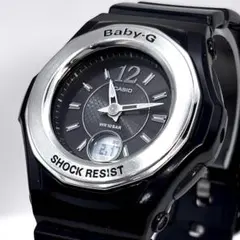 稼働品 カシオ ベビーG アナデジ シルバーベゼル 電波ソーラー レディース
