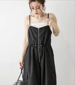 AMELY ブラック フロントジップミリタリー サロペット