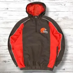 美品 NFL ハーフジップナイロンジャケット デカロゴ ブラウン M 1438