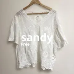 sandy 刺繍入りホワイト半袖シャツ　Free 夏のサムネイル