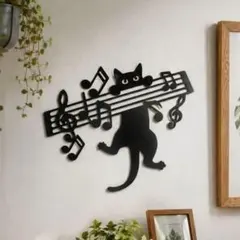 猫 音符 ウォールステッカー モノトーン インテリア 壁飾り 北欧風