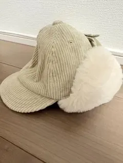 ベージュ コーデュロイ 耳当て付きキャップ 52CM