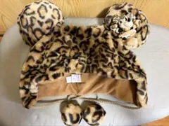 ヒョウ柄ミニーマウス帽子、ミトン　セット