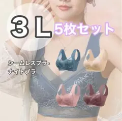【3L】5枚セット シームレスブラ ノンワイヤー 大きいサイズ ナイトブラ