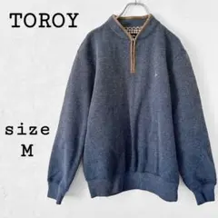 トロイ【M】ハーフジップ スウェット シャツ ニットソー カットソー素材 古着のサムネイル