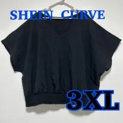 SHEINCURVE半袖Ｖネックシャツブラウス無地黒ブラック3XLゆったりのサムネイル