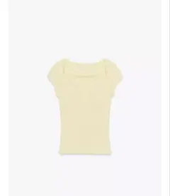 zara スクエアネック　tシャツ　イエロー　黄色　レース　コットン