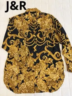 ✨美品✨J&R 長袖シャツ ゴールド×ブラック 花柄　総柄　日本製　Mのサムネイル