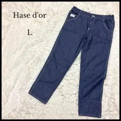 美品【Hase d'or】ゴムウエストストレートデニム L ブルー 綿100%