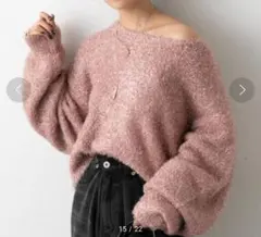 COLONY2139 クロップドボリュームスリーブ シャギー ラメニット ピンク