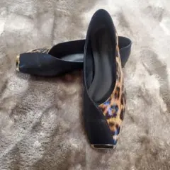 ヒョウ柄メタルデコレーションスクエアトゥフラット