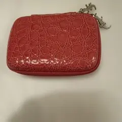 クロコ型押し 小物ケース レッド