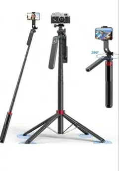 自撮り棒三脚、格納式ジンバル安定化、36度回転 Bluetooth 1.85m