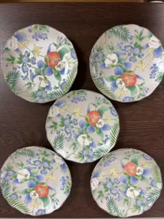 オススメ品♪飾りたいほど…華やかなシルバーベースカラー花柄皿 5枚セット