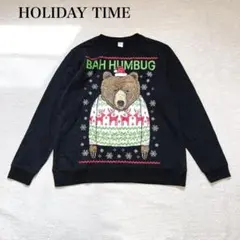 ホリデータイム　トレーナー(L)可愛い　くま　ビッグプリント　クリスマス　サンタ