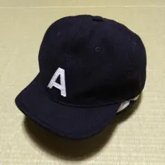 黒　ベースボールキャップ　短つば　ウール　A刺繍