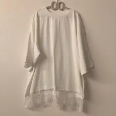 しまむら ammyさんコラボ 裾レース切り替え 半袖Tシャツ ホワイトM
