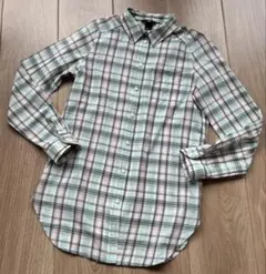 H&M ミントグリーン チェック柄 長袖シャツ US 2