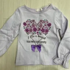 薄紫 花柄リボン付き長袖カットソー